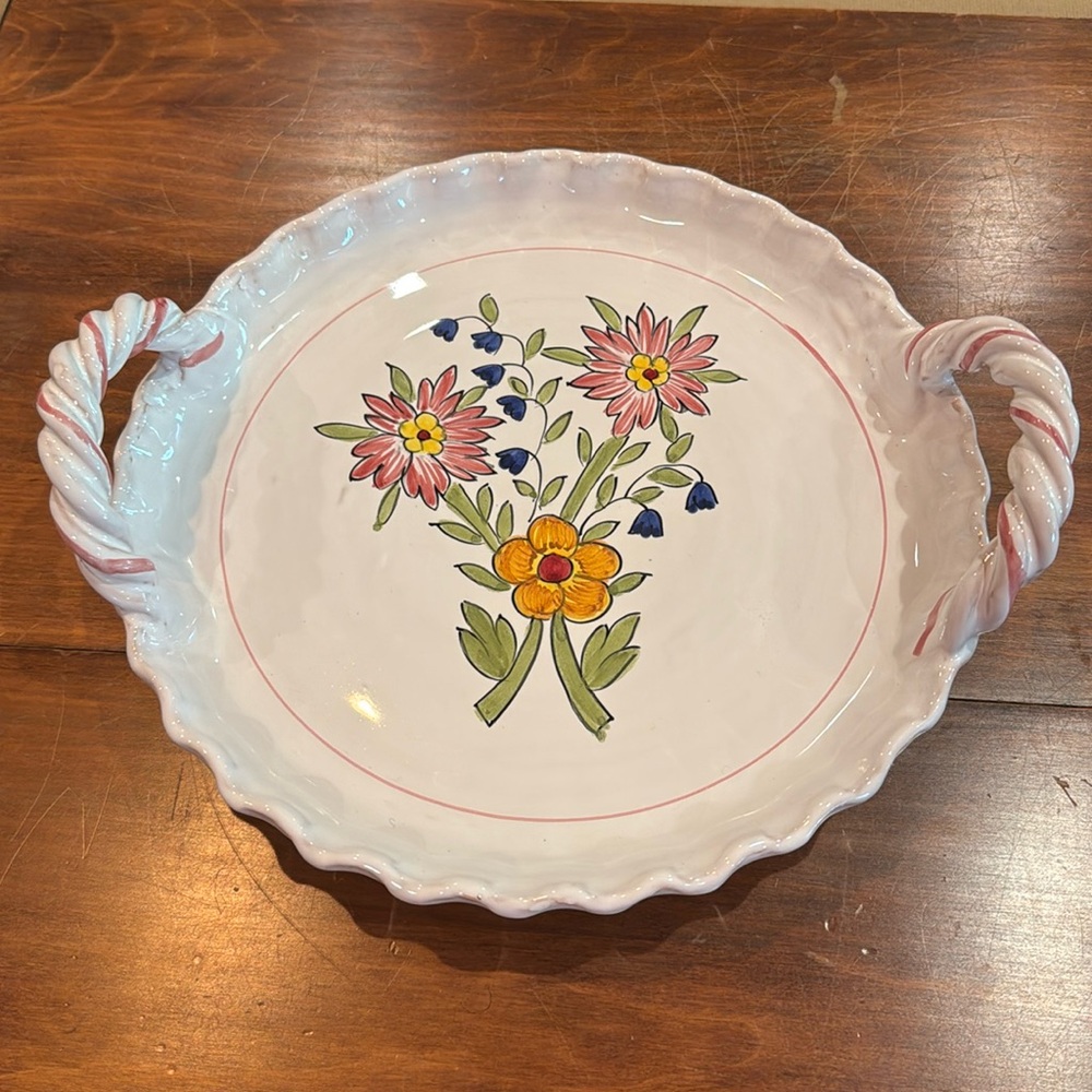 SHAFFORD Made in Italy Flowers Floral Hand Painted Handled Plate Chambery 1986